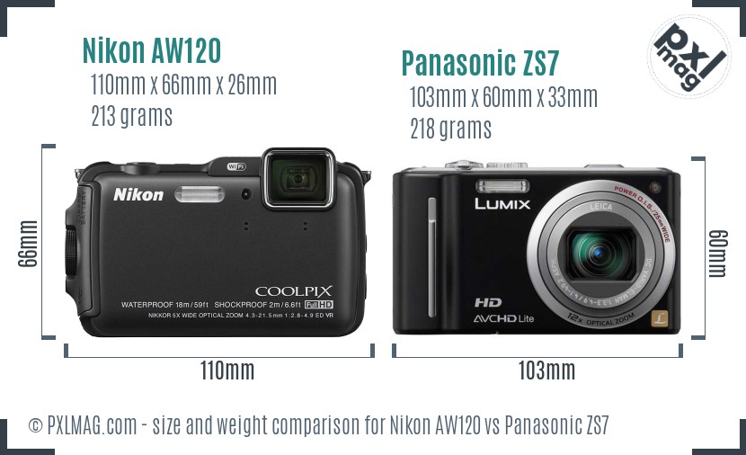 Nikon AW120 vs Panasonic ZS7 size comparison Nikon AW120 vs Panasonic ZS7 size comparison