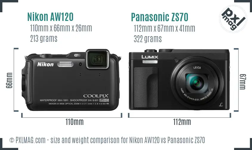 Nikon AW120 vs Panasonic ZS70 size comparison