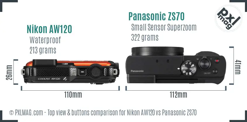 Nikon AW120 vs Panasonic ZS70 top view buttons comparison