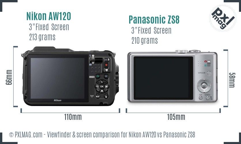 Nikon AW120 vs Panasonic ZS8 Screen and Viewfinder comparison