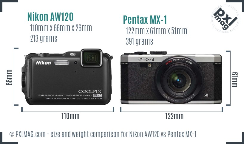 Nikon AW120 vs Pentax MX-1 size comparison