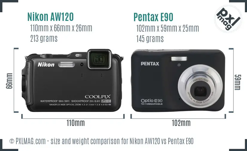 Nikon AW120 vs Pentax E90 size comparison Nikon AW120 vs Pentax E90 size comparison