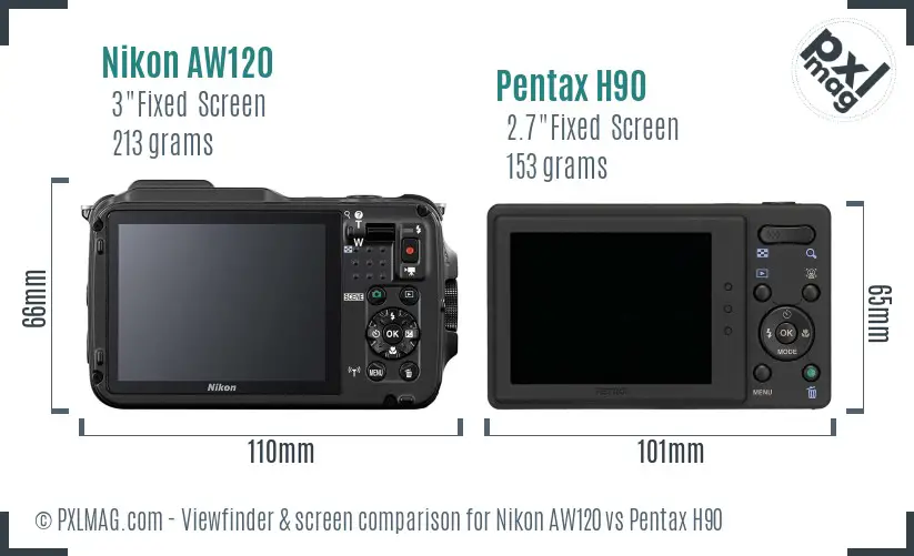 Nikon AW120 vs Pentax H90 Screen and Viewfinder comparison