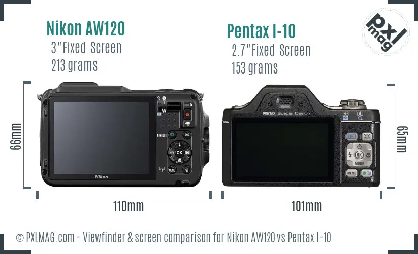Nikon AW120 vs Pentax I-10 Screen and Viewfinder comparison