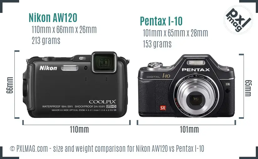 Nikon AW120 vs Pentax I-10 size comparison