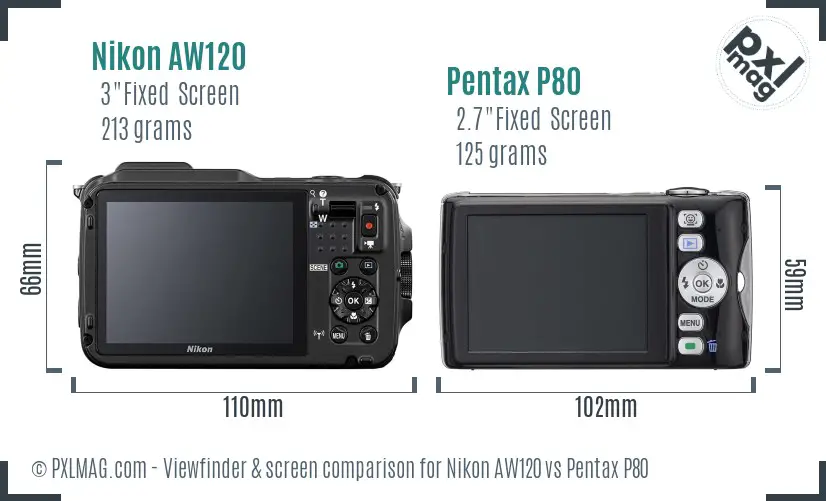 Nikon AW120 vs Pentax P80 Screen and Viewfinder comparison Nikon AW120 vs Pentax P80 Screen and Viewfinder comparison