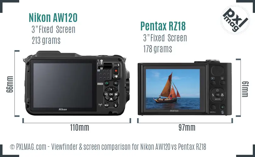 Nikon AW120 vs Pentax RZ18 Screen and Viewfinder comparison Nikon AW120 vs Pentax RZ18 Screen and Viewfinder comparison