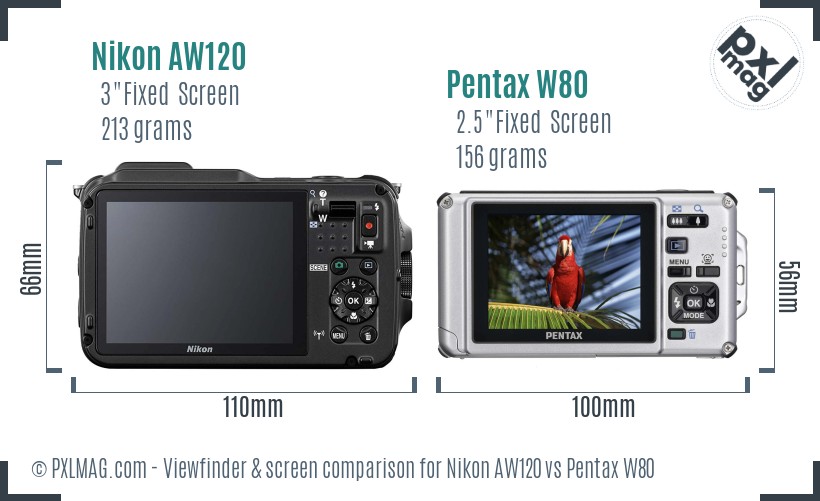 Nikon AW120 vs Pentax W80 Screen and Viewfinder comparison