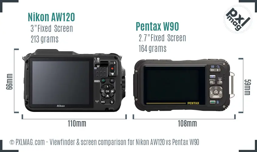 Nikon AW120 vs Pentax W90 Screen and Viewfinder comparison