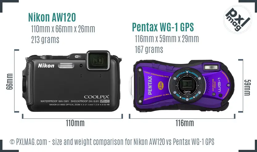 Nikon AW120 vs Pentax WG-1 GPS size comparison