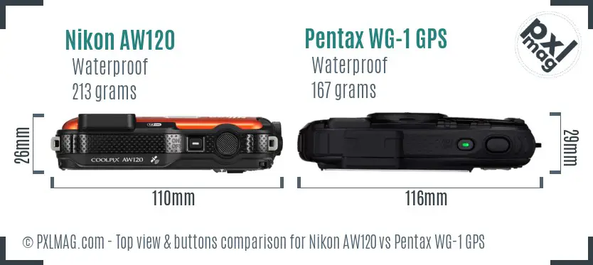 Nikon AW120 vs Pentax WG-1 GPS top view buttons comparison