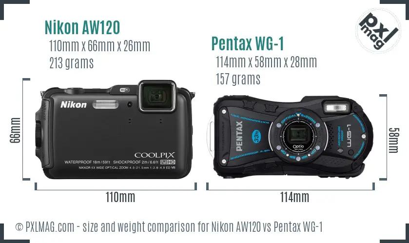 Nikon AW120 vs Pentax WG-1 size comparison