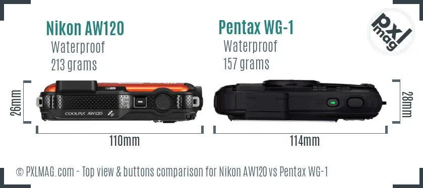 Nikon AW120 vs Pentax WG-1 top view buttons comparison