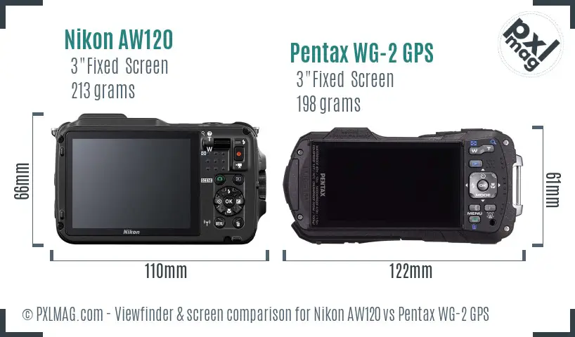Nikon AW120 vs Pentax WG-2 GPS Screen and Viewfinder comparison