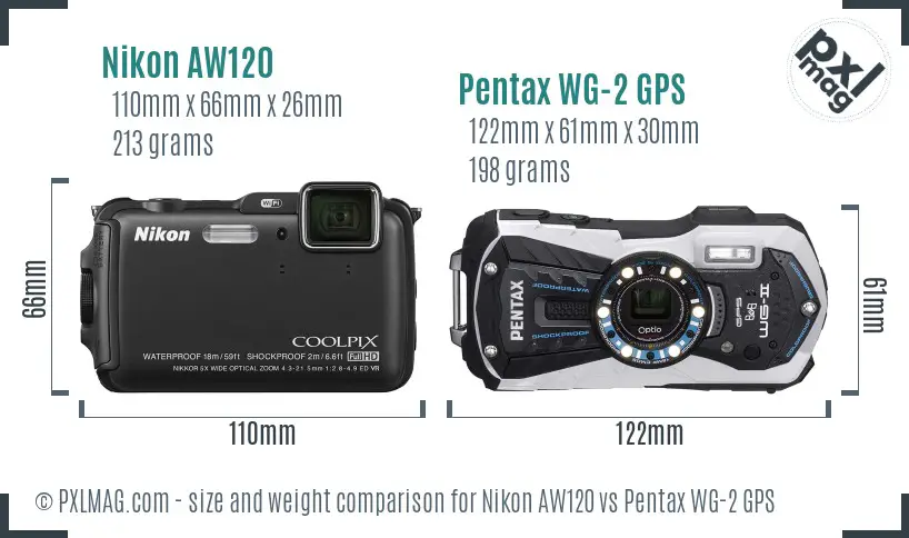 Nikon AW120 vs Pentax WG-2 GPS size comparison