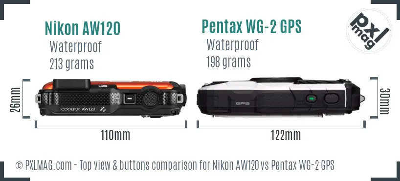 Nikon AW120 vs Pentax WG-2 GPS top view buttons comparison