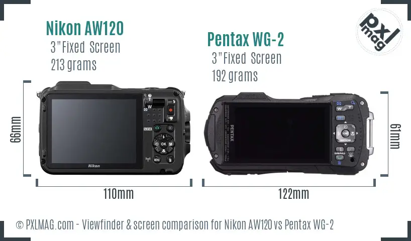 Nikon AW120 vs Pentax WG-2 Screen and Viewfinder comparison
