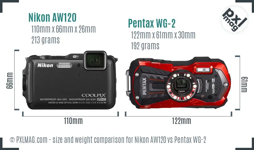 Nikon AW120 vs Pentax WG-2 size comparison