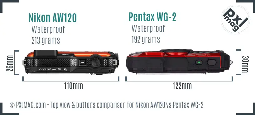 Nikon AW120 vs Pentax WG-2 top view buttons comparison