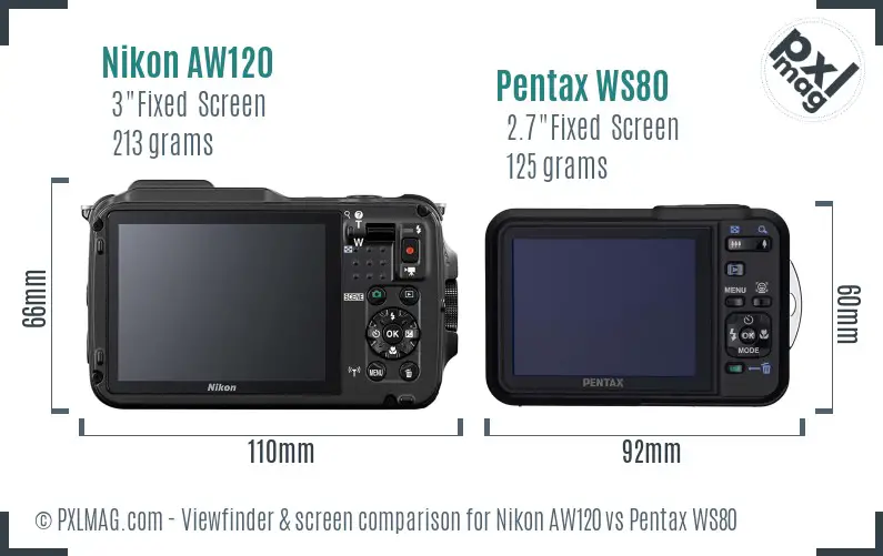Nikon AW120 vs Pentax WS80 Screen and Viewfinder comparison