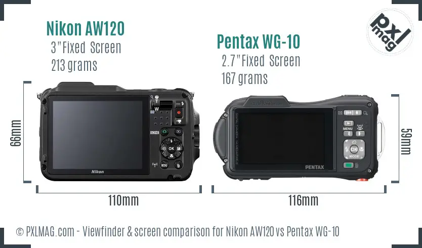 Nikon AW120 vs Pentax WG-10 Screen and Viewfinder comparison