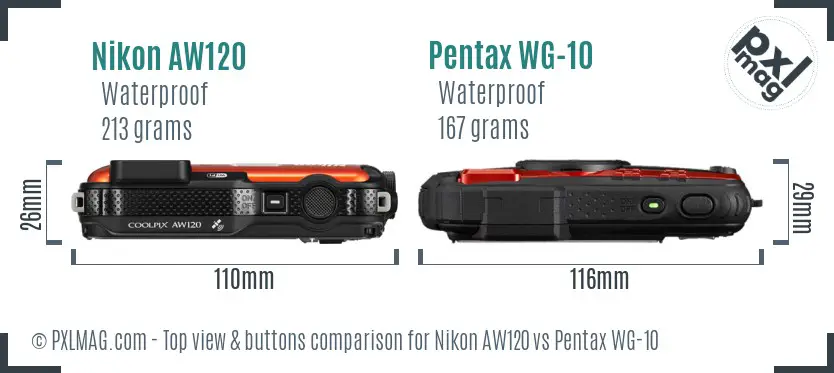 Nikon AW120 vs Pentax WG-10 top view buttons comparison