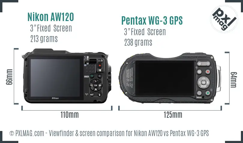 Nikon AW120 vs Pentax WG-3 GPS Screen and Viewfinder comparison