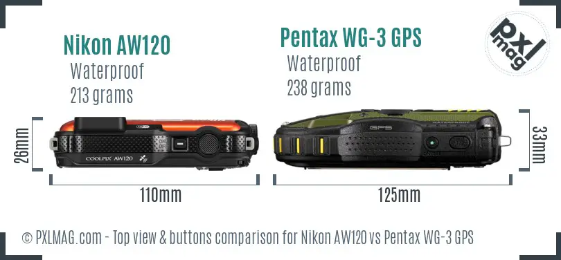Nikon AW120 vs Pentax WG-3 GPS top view buttons comparison