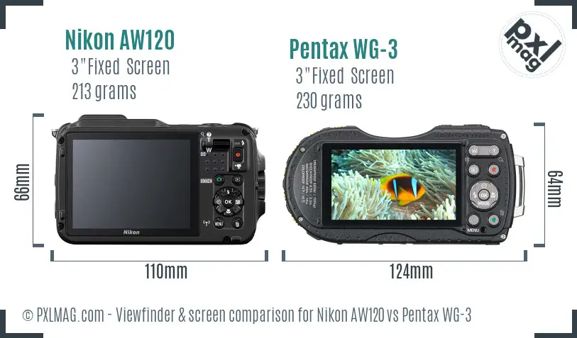 Nikon AW120 vs Pentax WG-3 Screen and Viewfinder comparison