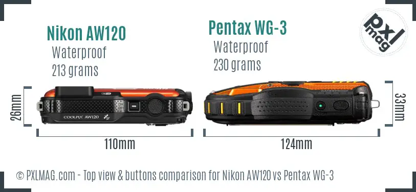 Nikon AW120 vs Pentax WG-3 top view buttons comparison