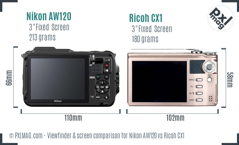 Nikon AW120 vs Ricoh CX1 Screen and Viewfinder comparison