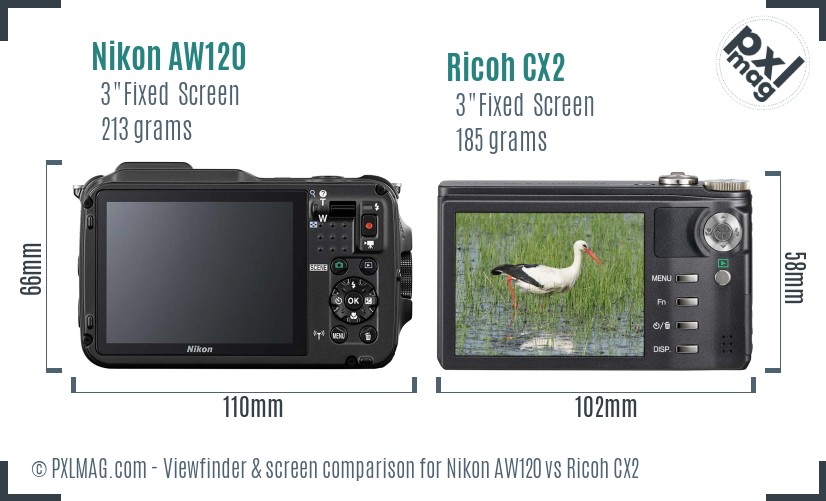 Nikon AW120 vs Ricoh CX2 Screen and Viewfinder comparison