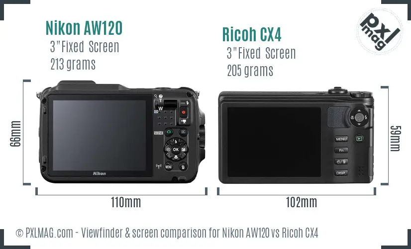 Nikon AW120 vs Ricoh CX4 Screen and Viewfinder comparison Nikon AW120 vs Ricoh CX4 Screen and Viewfinder comparison