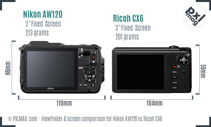 Nikon AW120 vs Ricoh CX6 Screen and Viewfinder comparison