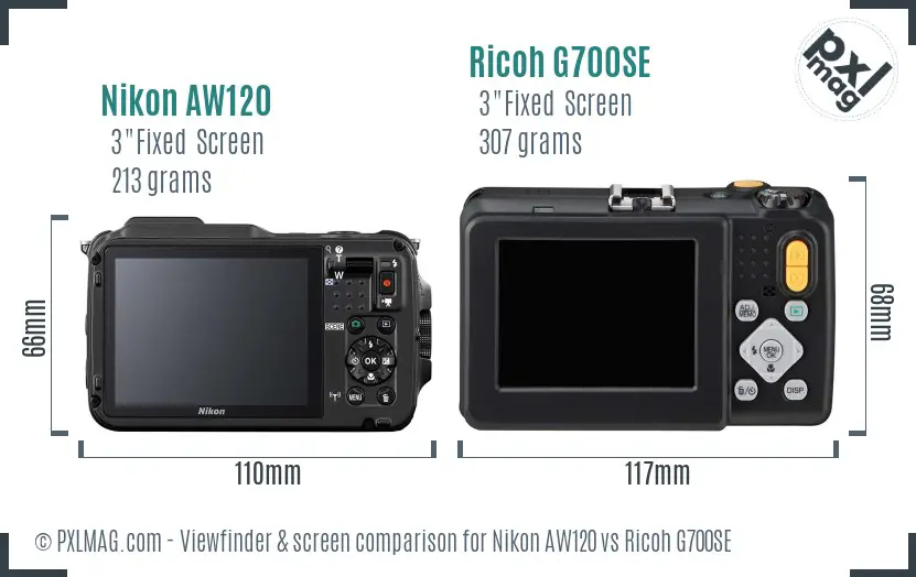 Nikon AW120 vs Ricoh G700SE Screen and Viewfinder comparison
