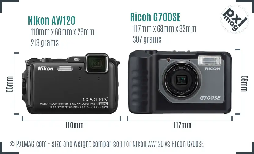 Nikon AW120 vs Ricoh G700SE size comparison