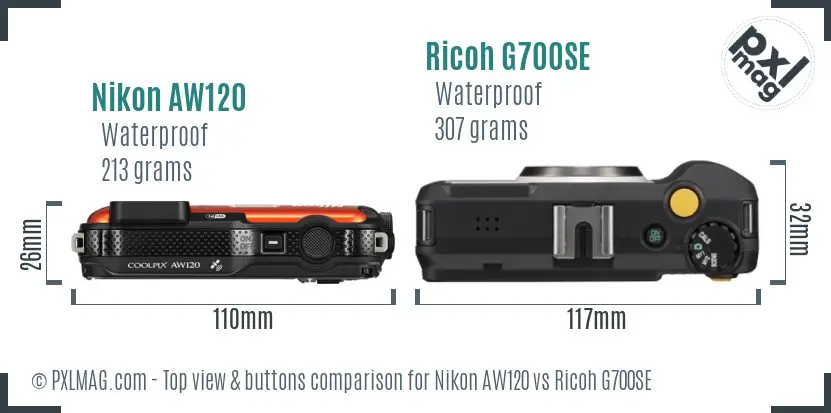 Nikon AW120 vs Ricoh G700SE top view buttons comparison