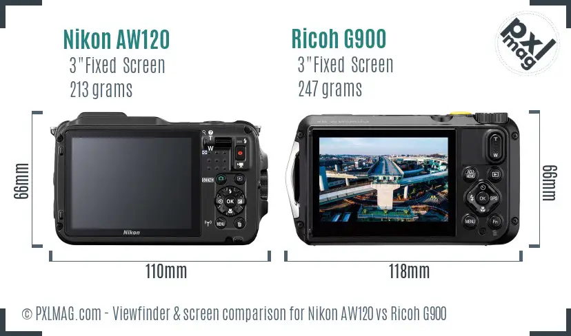 Nikon AW120 vs Ricoh G900 Screen and Viewfinder comparison