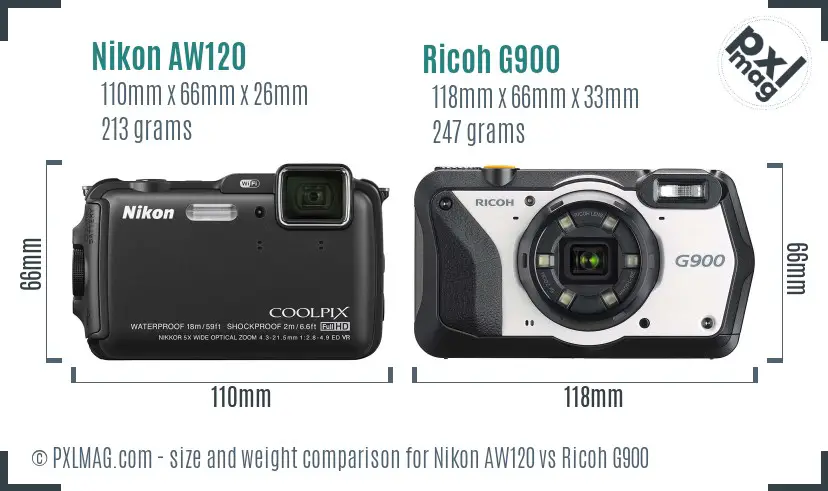 Nikon AW120 vs Ricoh G900 size comparison