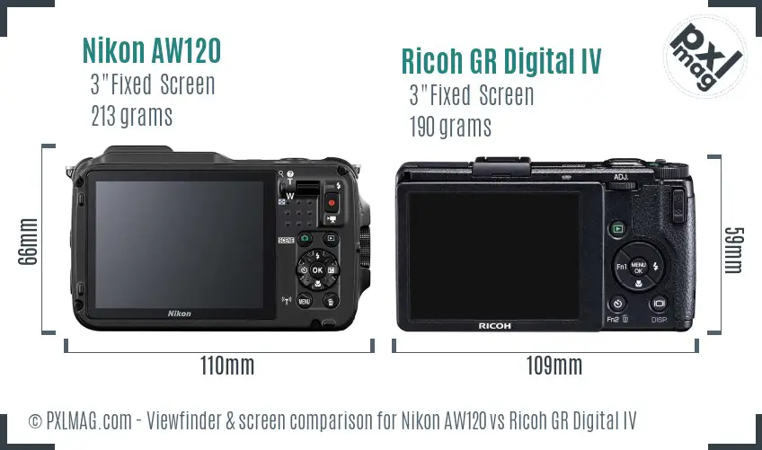 Nikon AW120 vs Ricoh GR Digital IV Screen and Viewfinder comparison Nikon AW120 vs Ricoh GR Digital IV Screen and Viewfinder comparison