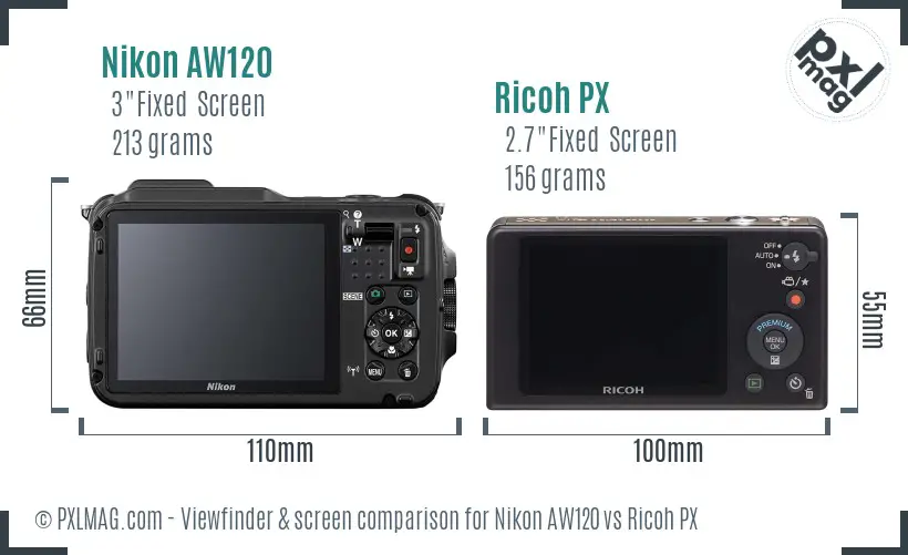 Nikon AW120 vs Ricoh PX Screen and Viewfinder comparison Nikon AW120 vs Ricoh PX Screen and Viewfinder comparison