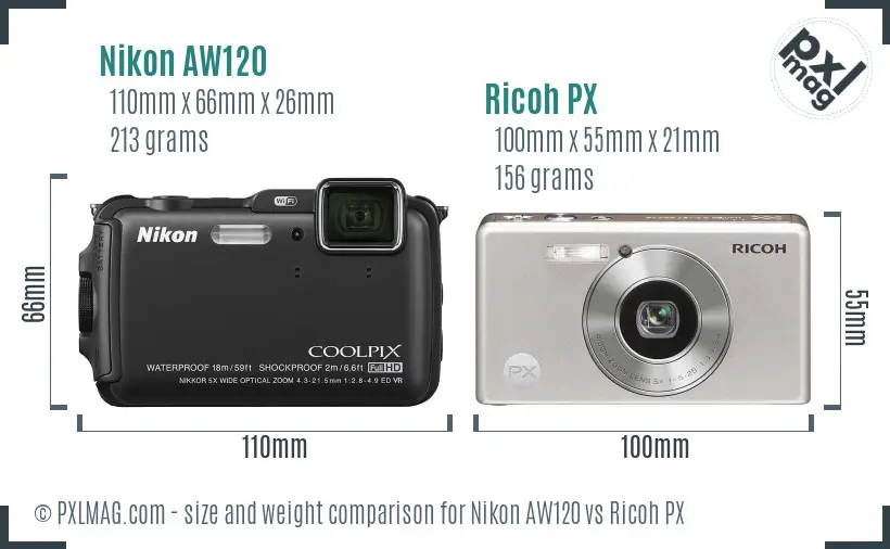 Nikon AW120 vs Ricoh PX size comparison Nikon AW120 vs Ricoh PX size comparison