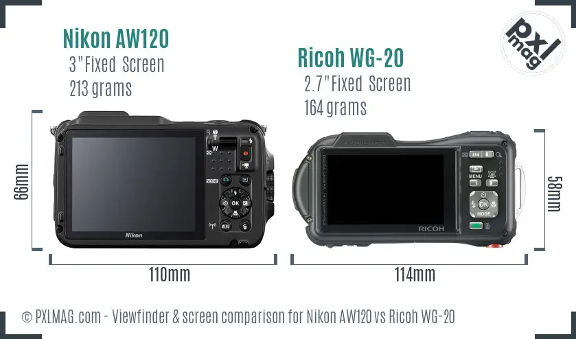 Nikon AW120 vs Ricoh WG-20 Screen and Viewfinder comparison