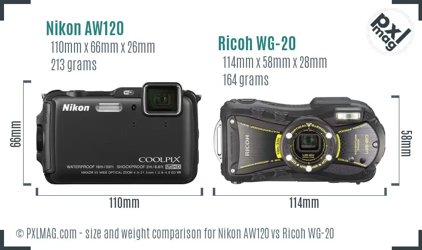 Nikon AW120 vs Ricoh WG-20 size comparison