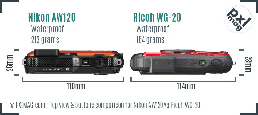 Nikon AW120 vs Ricoh WG-20 top view buttons comparison