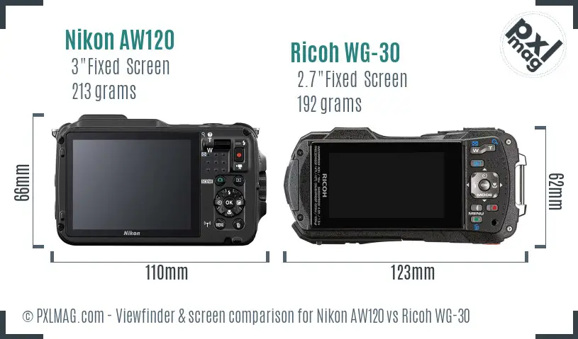 Nikon AW120 vs Ricoh WG-30 Screen and Viewfinder comparison
