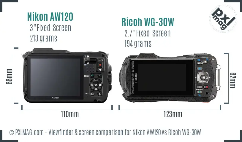Nikon AW120 vs Ricoh WG-30W Screen and Viewfinder comparison