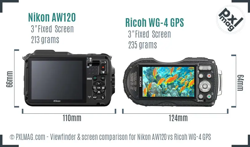 Nikon AW120 vs Ricoh WG-4 GPS Screen and Viewfinder comparison