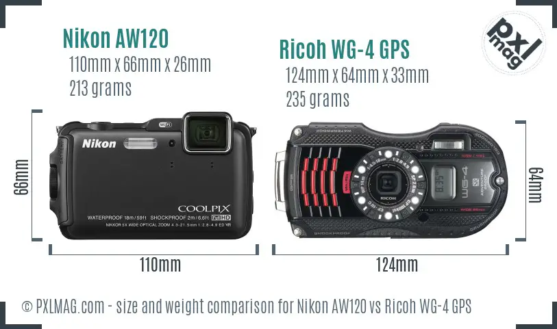 Nikon AW120 vs Ricoh WG-4 GPS size comparison