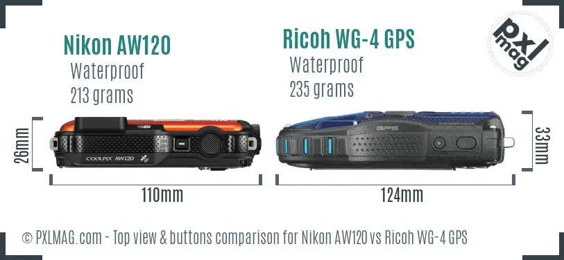 Nikon AW120 vs Ricoh WG-4 GPS top view buttons comparison